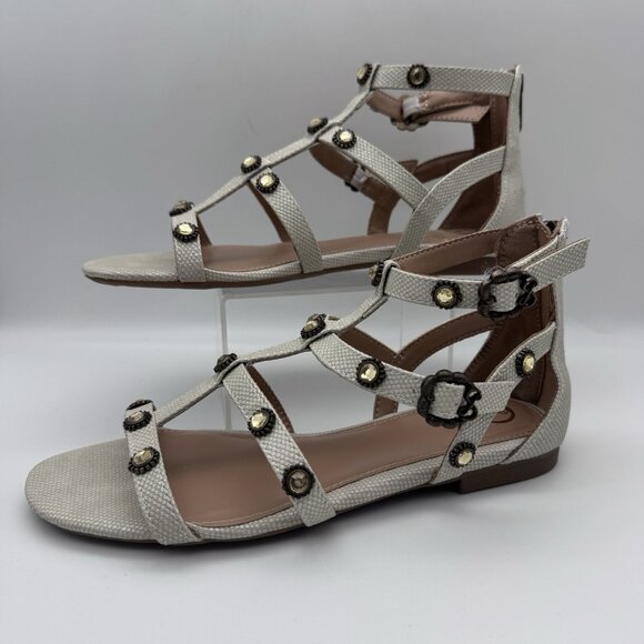 Sam & Libby Rhonda Gladiator Sandals Womans 6 Gray Gold Bling Rinestones Strapy - Picture 1 of 7